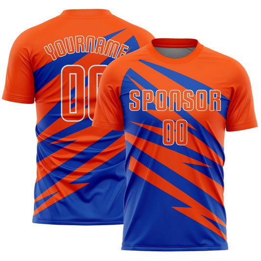 Custom Orange Thunder Blue-White Abstract Line Sports Sublimation Soccer Uniform Jersey - Main View