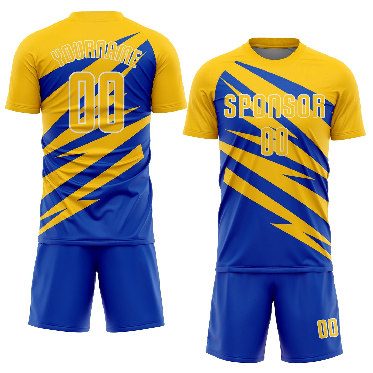 Custom Yellow Thunder Blue-White Abstract Line Sports Sublimation Soccer Uniform Jersey view 2