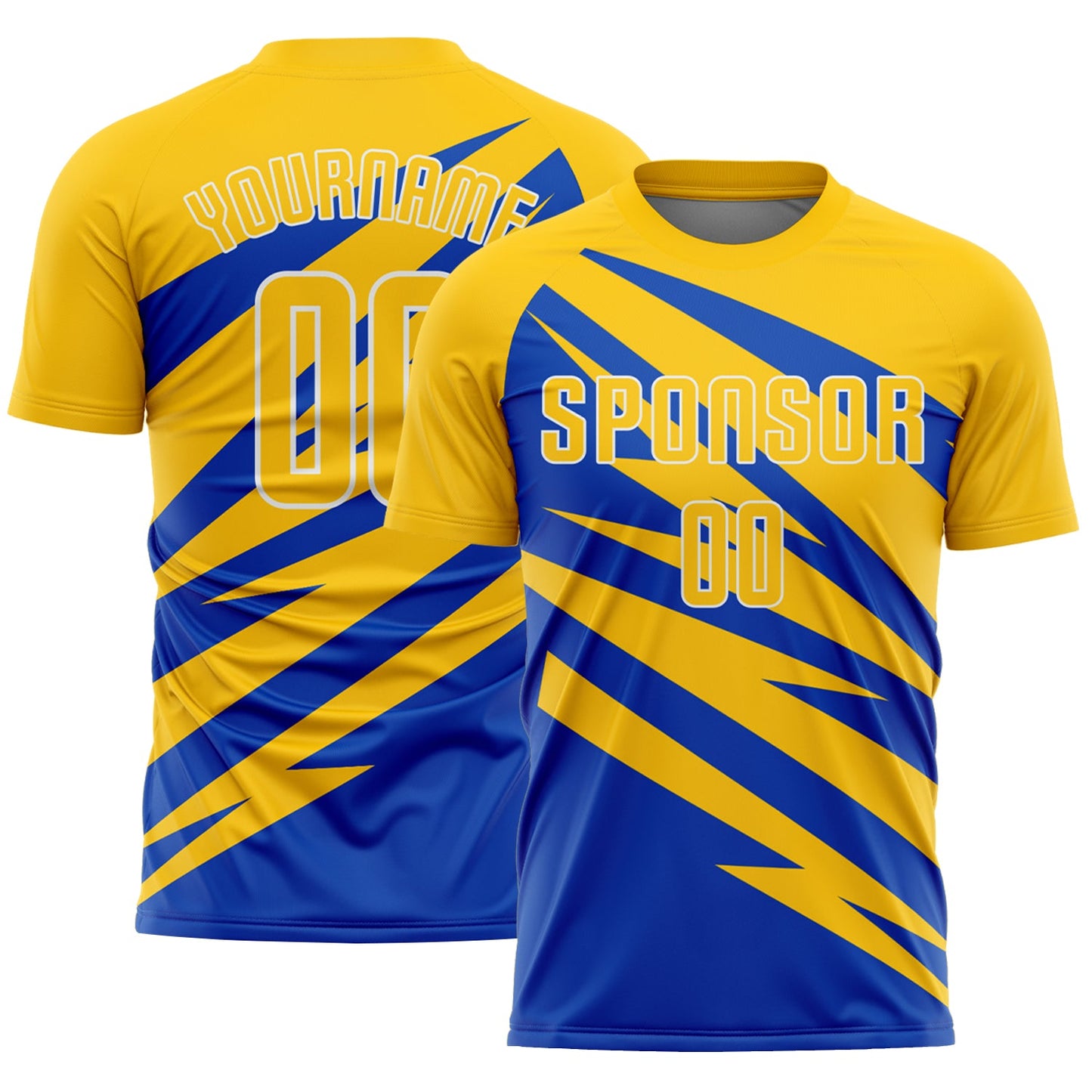 Custom Yellow Thunder Blue-White Abstract Line Sports Sublimation Soccer Uniform Jersey - Main View