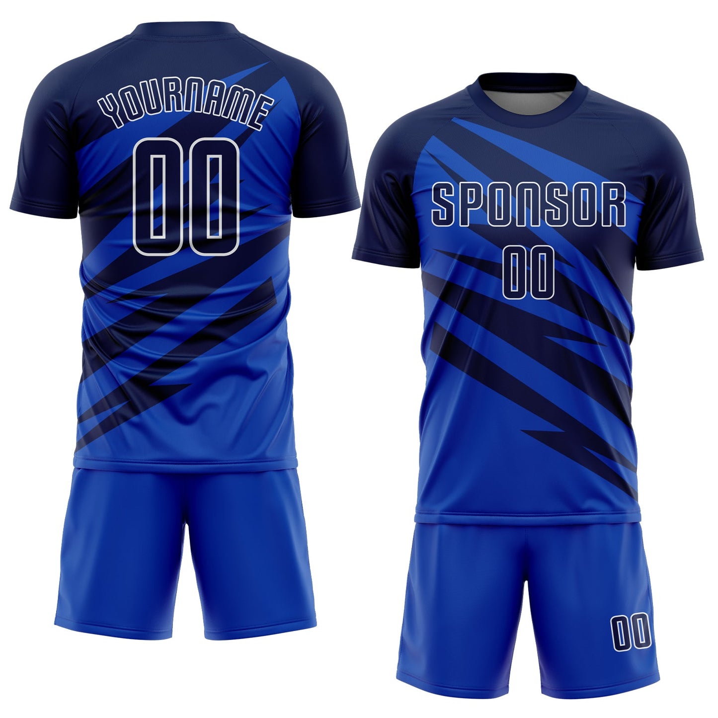 Custom Navy Thunder Blue-White Abstract Line Sports Sublimation Soccer Uniform Jersey view 2