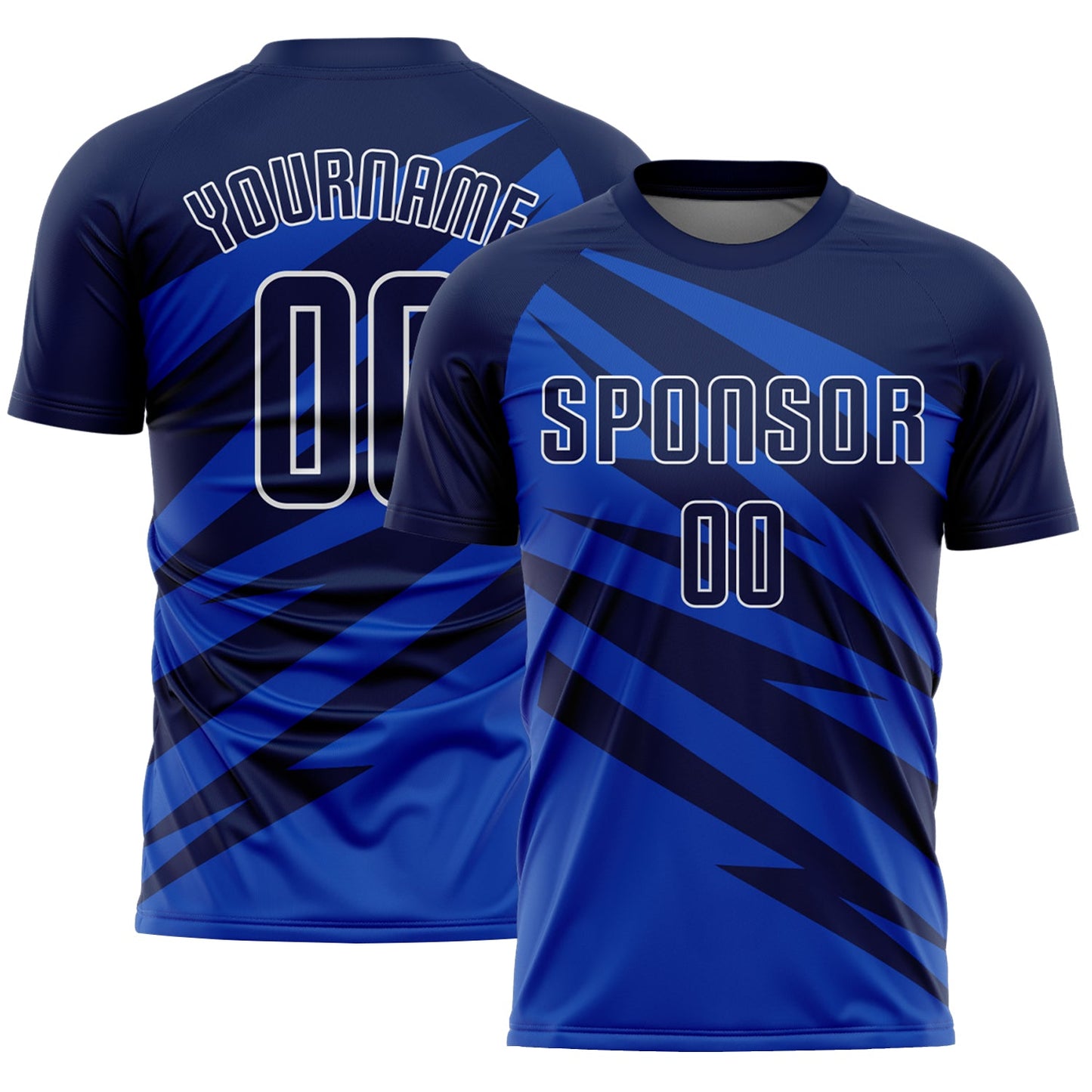 Custom Navy Thunder Blue-White Abstract Line Sports Sublimation Soccer Uniform Jersey - Main View