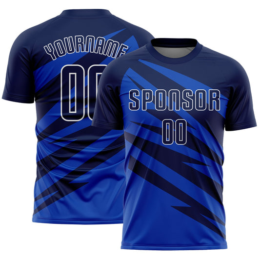 Custom Navy Thunder Blue-White Abstract Line Sports Sublimation Soccer Uniform Jersey - Main View