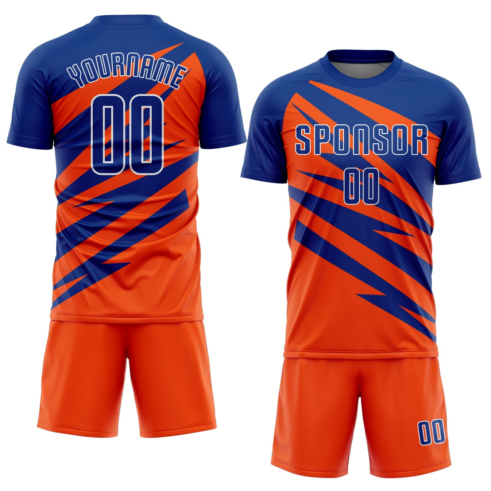 Custom Royal Orange-White Abstract Line Sports Sublimation Soccer Uniform Jersey view 2