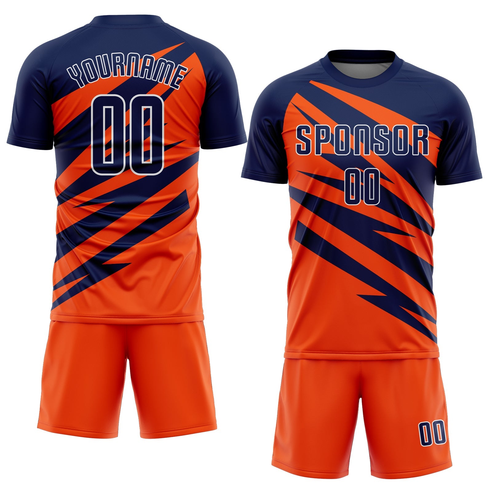 Custom Navy Orange-White Abstract Line Sports Sublimation Soccer Uniform Jersey view 2