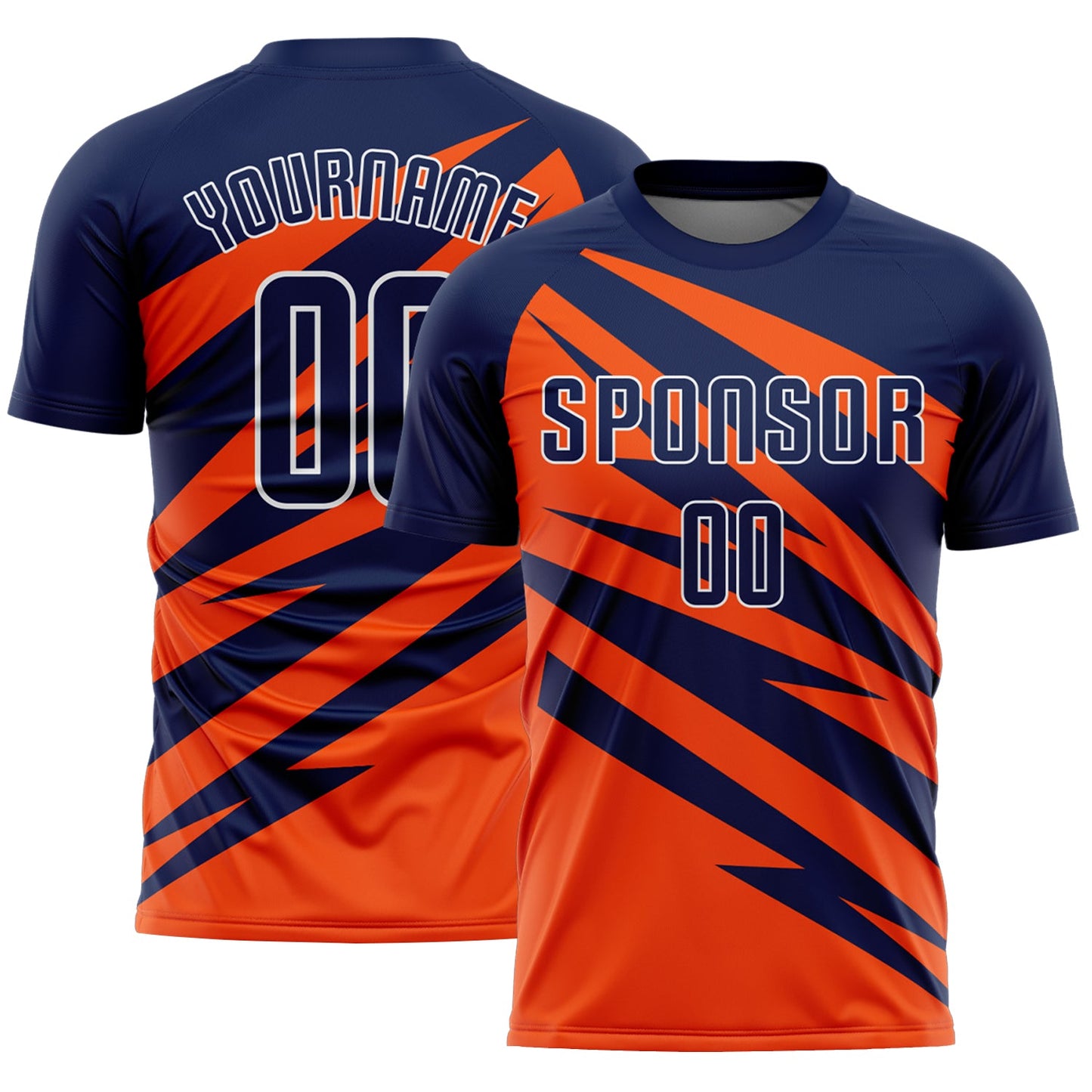 Custom Navy Orange-White Abstract Line Sports Sublimation Soccer Uniform Jersey - Main View