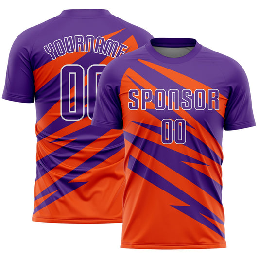 Custom Purple Orange-White Abstract Line Sports Sublimation Soccer Uniform Jersey - Main View