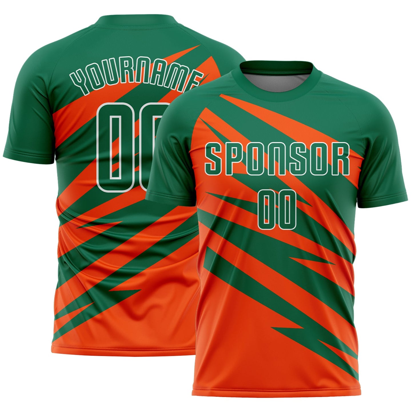 Custom Kelly Green Orange-White Abstract Line Sports Sublimation Soccer Uniform Jersey - Main View