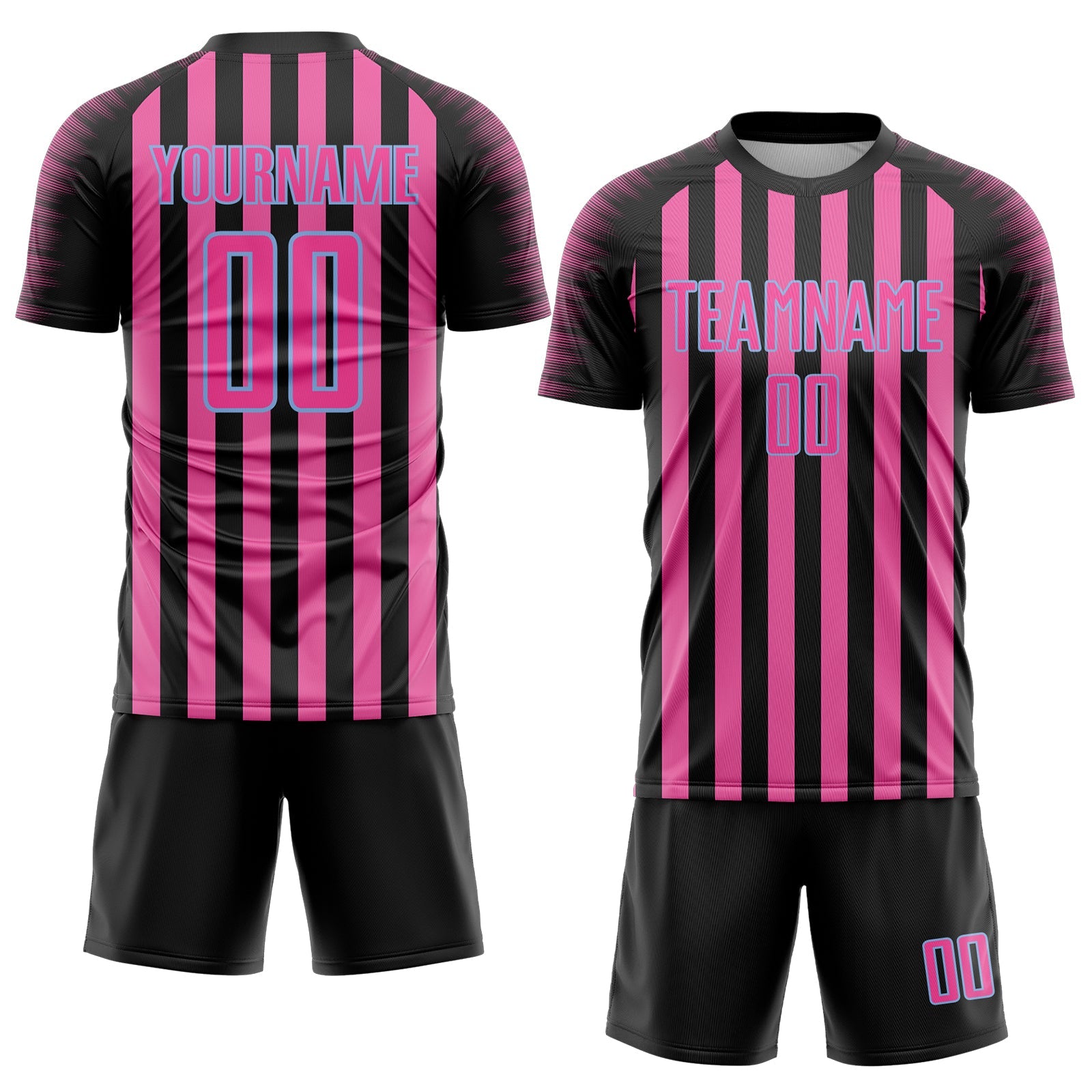 Custom Black Pink-Light Blue Stripe Sports Sublimation Soccer Uniform Jersey view 2