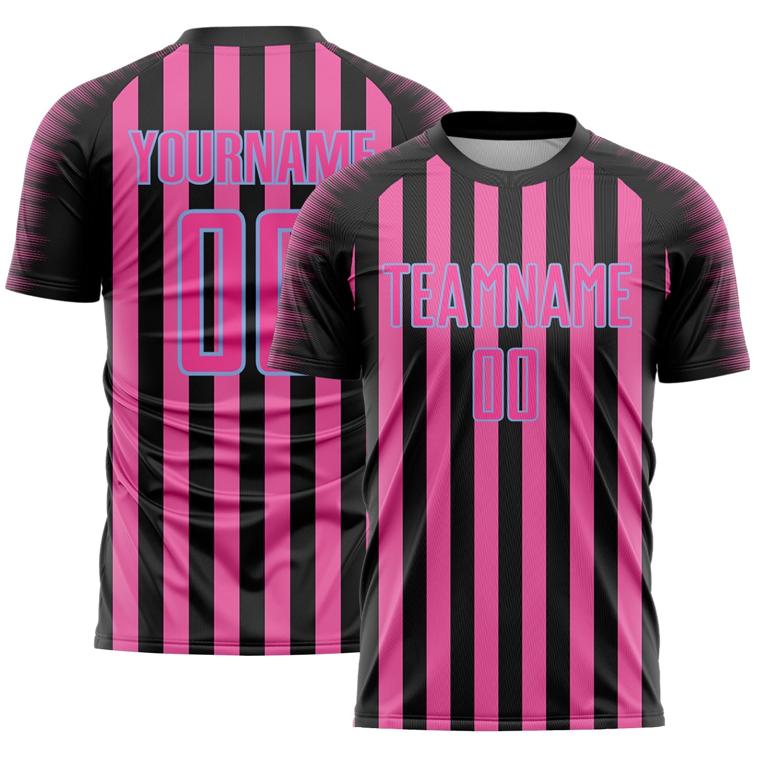 Custom Black Pink-Light Blue Stripe Sports Sublimation Soccer Uniform Jersey - Main View