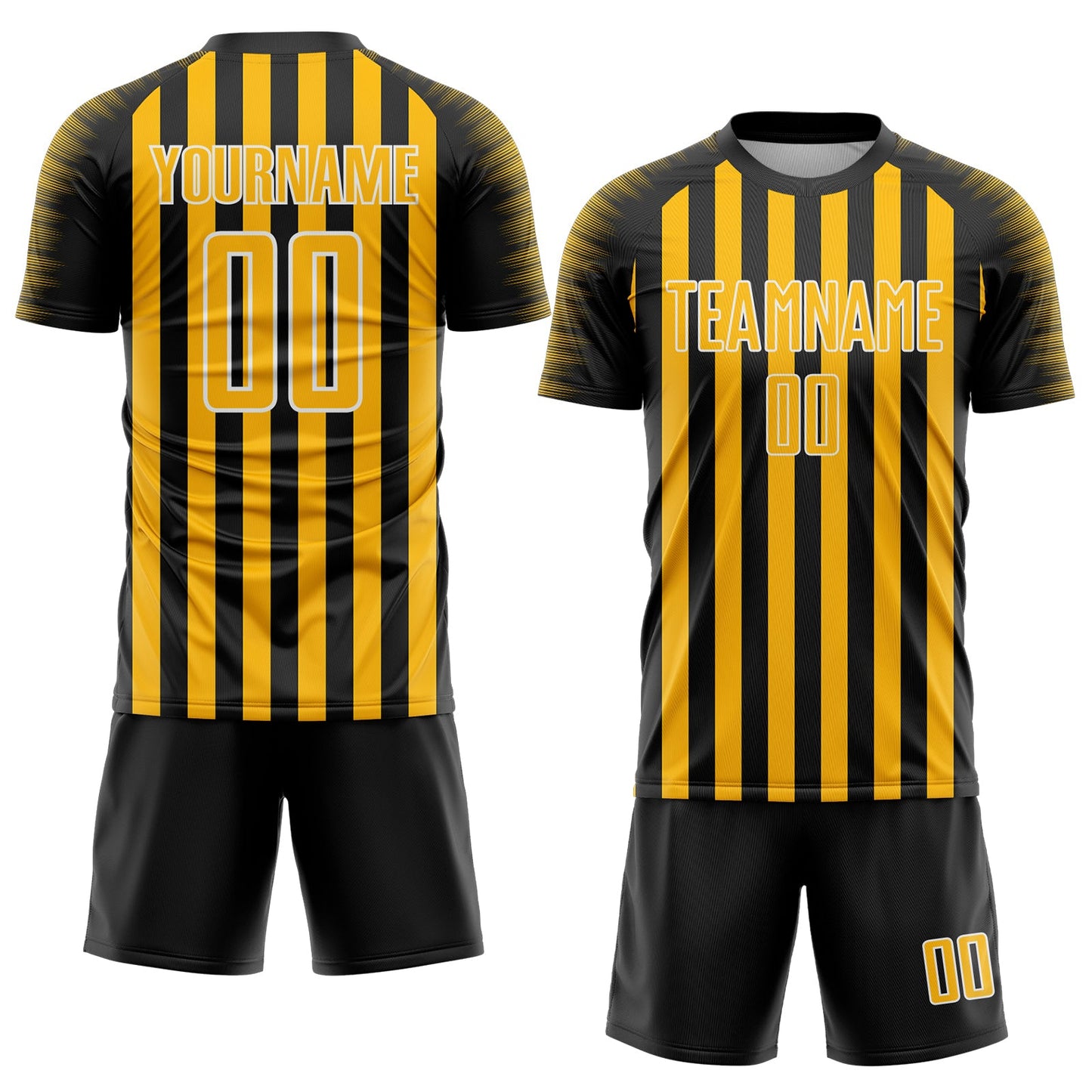 Custom Black Gold-White Stripe Sports Sublimation Soccer Uniform Jersey view 2