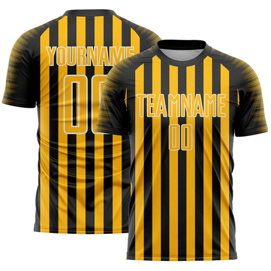 Custom Black Gold-White Stripe Sports Sublimation Soccer Uniform Jersey - Main View
