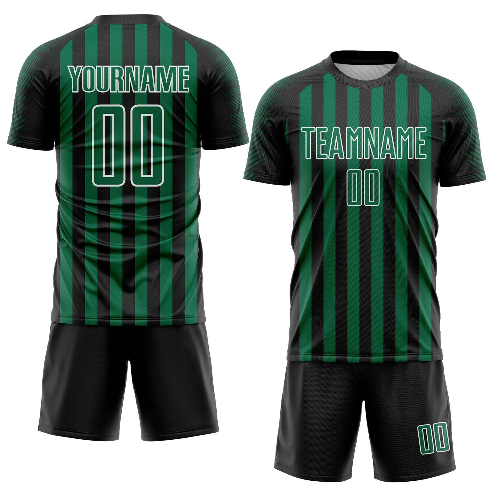 Custom Black Kelly Green-White Stripe Sports Sublimation Soccer Uniform Jersey view 2