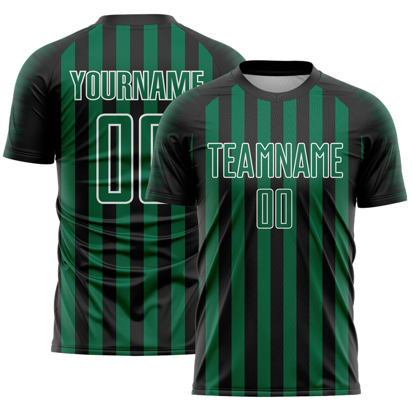 Custom Black Kelly Green-White Stripe Sports Sublimation Soccer Uniform Jersey - Main View