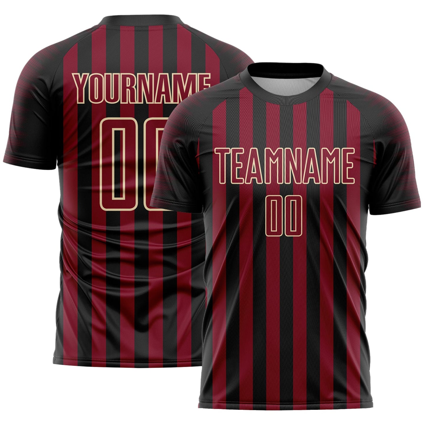 Custom Black Crimson-Cream Stripe Sports Sublimation Soccer Uniform Jersey - Main View