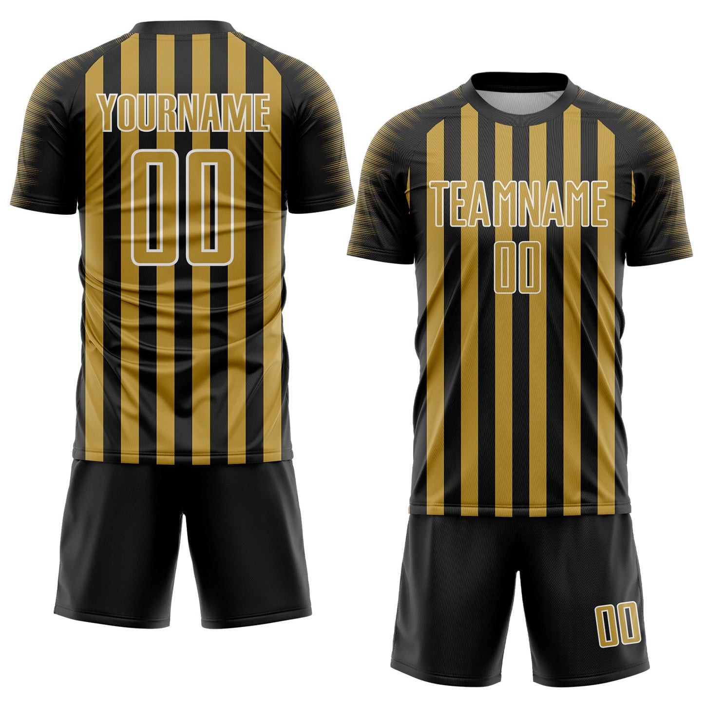 Custom Black Old Gold-White Stripe Sports Sublimation Soccer Uniform Jersey view 2