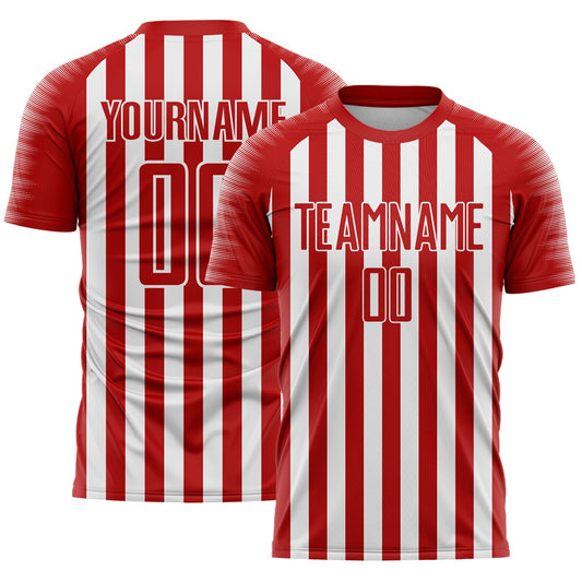 Custom Red White Stripe Sports Sublimation Soccer Uniform Jersey - Main View