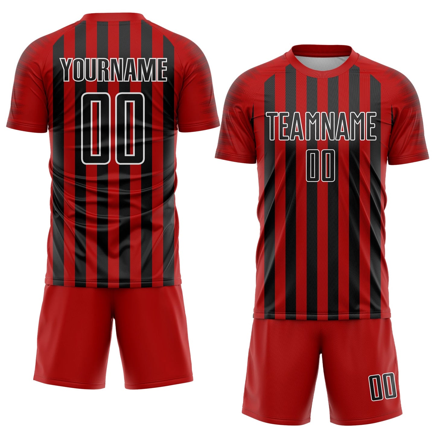 Custom Red Black-White Stripe Sports Sublimation Soccer Uniform Jersey view 2