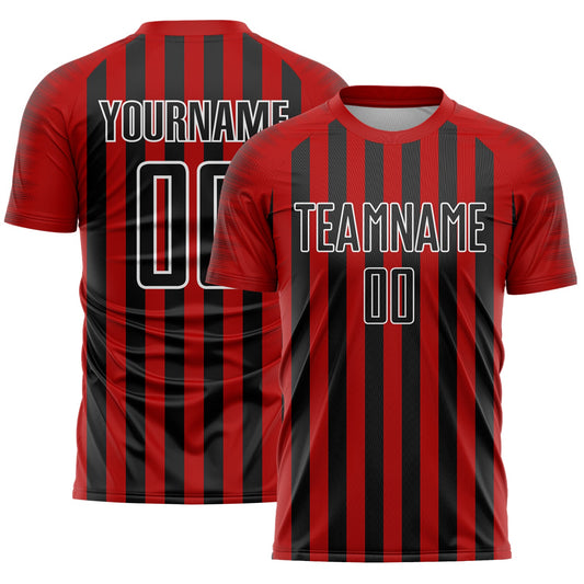 Custom Red Black-White Stripe Sports Sublimation Soccer Uniform Jersey - Main View