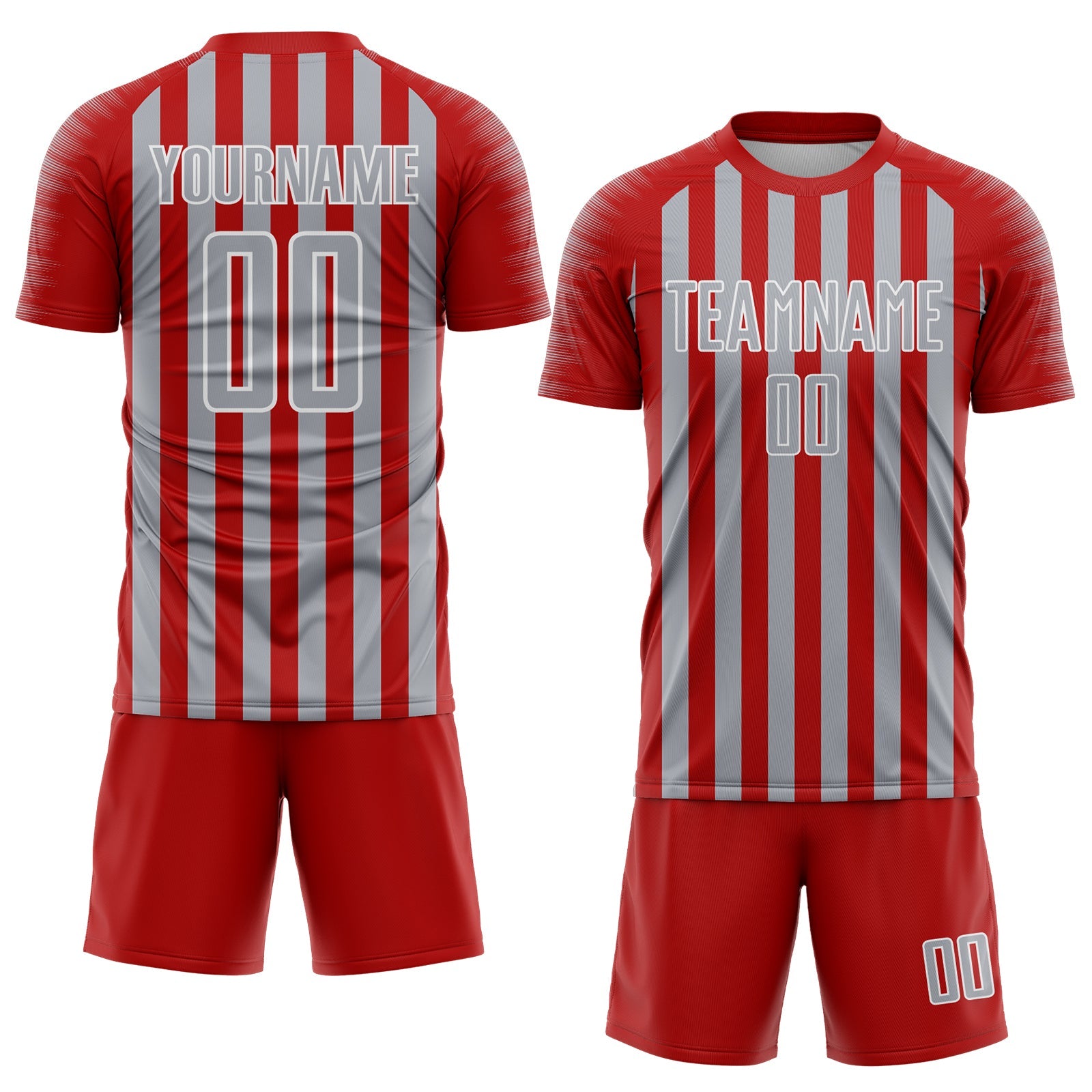 Custom Red Gray-White Stripe Sports Sublimation Soccer Uniform Jersey view 2