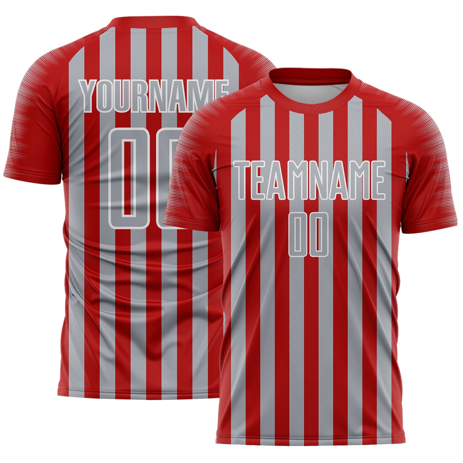 Custom Red Gray-White Stripe Sports Sublimation Soccer Uniform Jersey - Main View