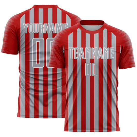 Custom Red Gray-White Stripe Sports Sublimation Soccer Uniform Jersey - Main View