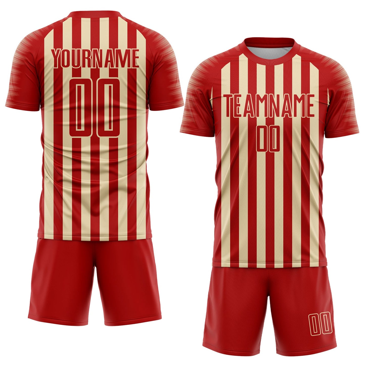 Custom Red Cream Stripe Sports Sublimation Soccer Uniform Jersey view 2