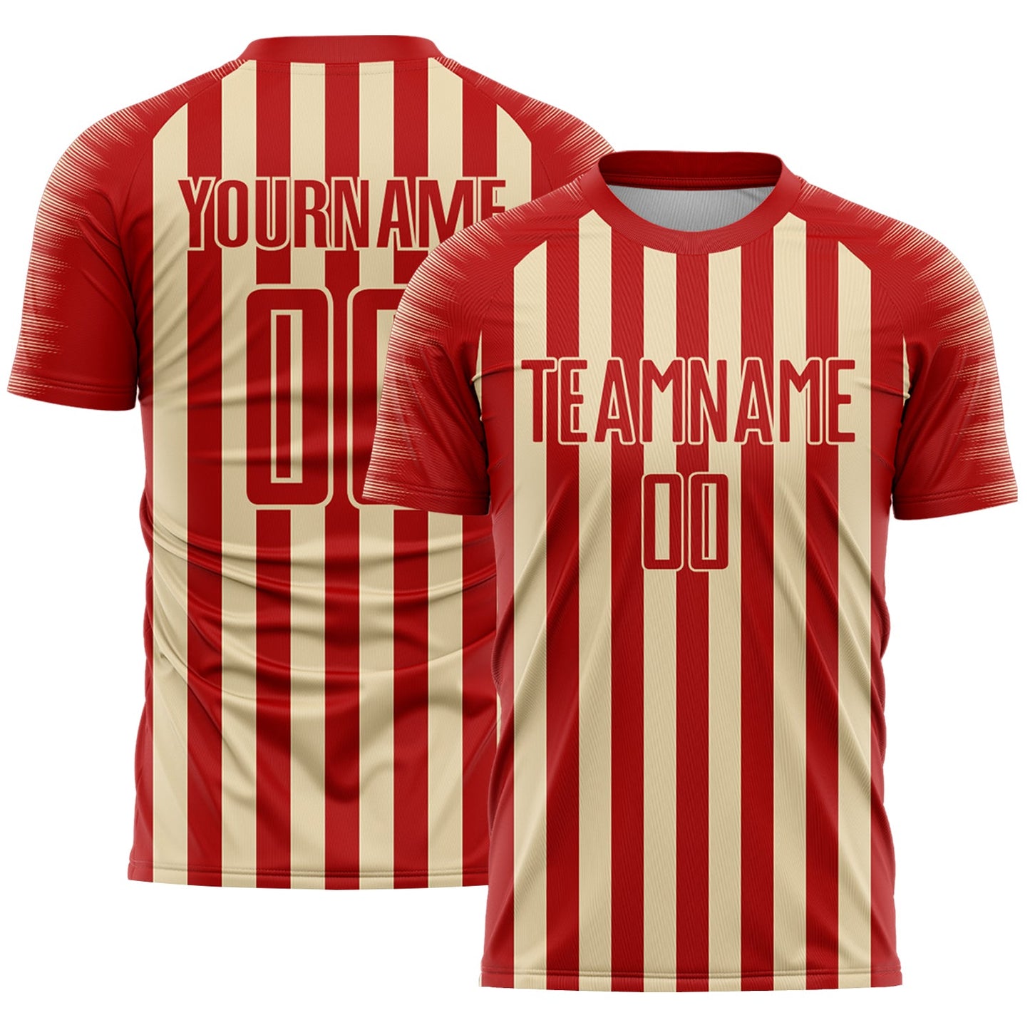 Custom Red Cream Stripe Sports Sublimation Soccer Uniform Jersey - Main View