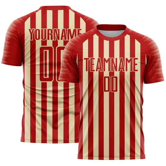 Custom Red Cream Stripe Sports Sublimation Soccer Uniform Jersey - Main View