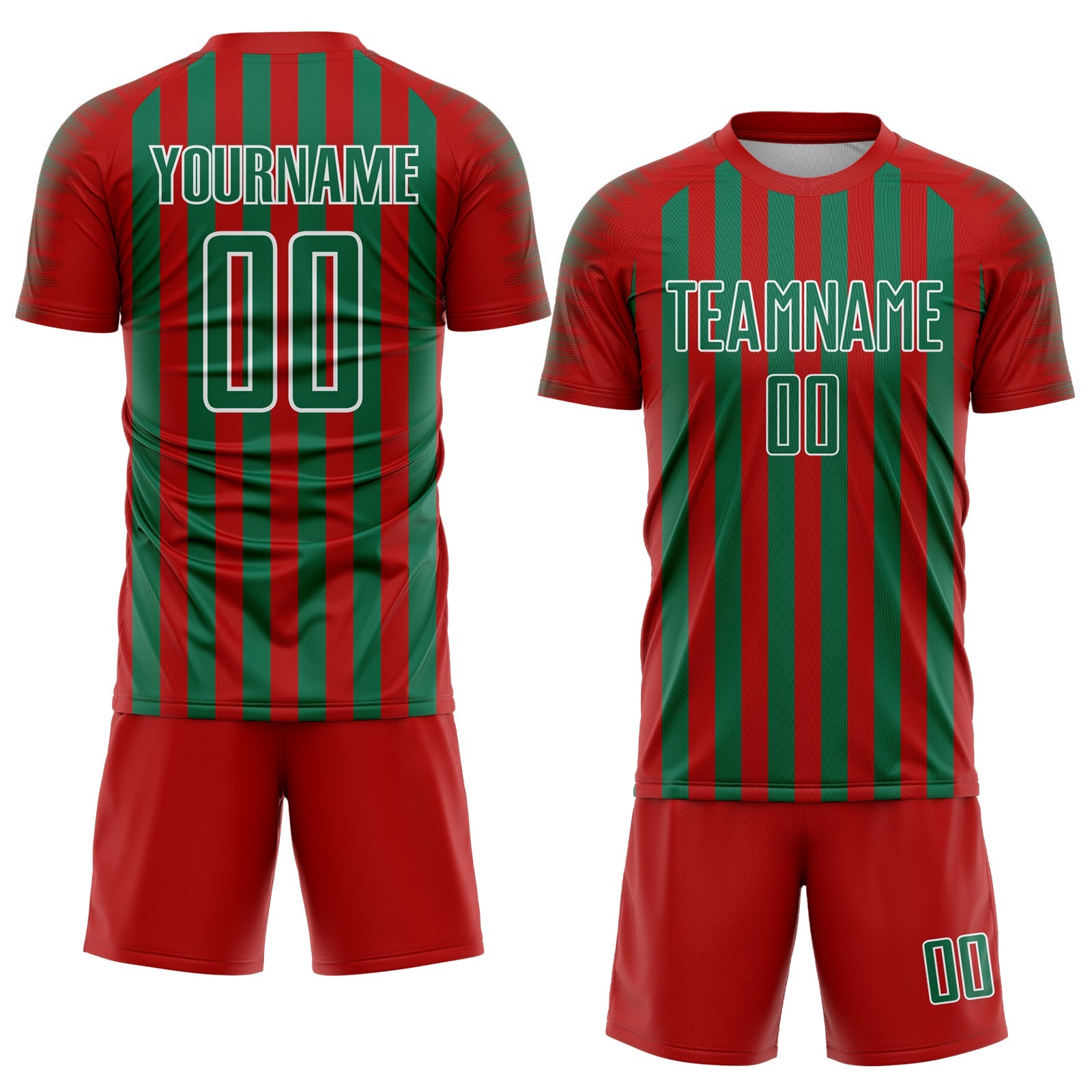 Custom Red Kelly Green-White Stripe Sports Sublimation Soccer Uniform Jersey view 2