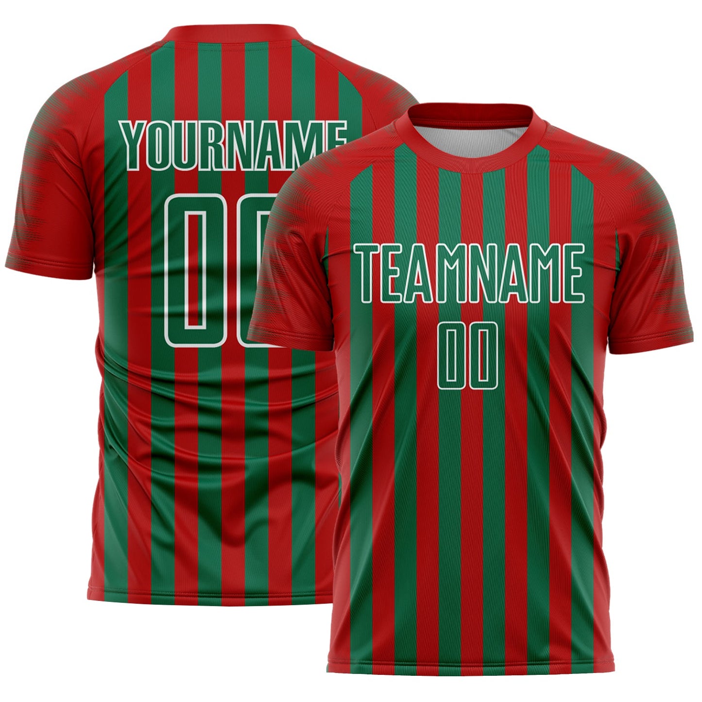 Custom Red Kelly Green-White Stripe Sports Sublimation Soccer Uniform Jersey - Main View