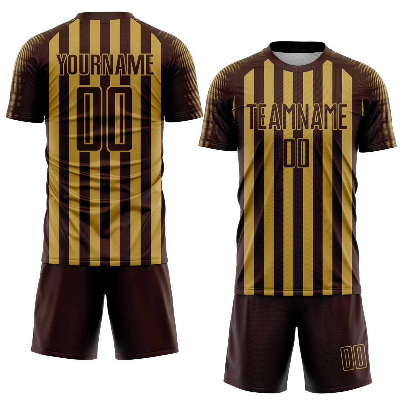 Custom Brown Old Gold Stripe Sports Sublimation Soccer Uniform Jersey view 2