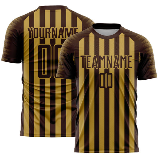 Custom Brown Old Gold Stripe Sports Sublimation Soccer Uniform Jersey - Main View