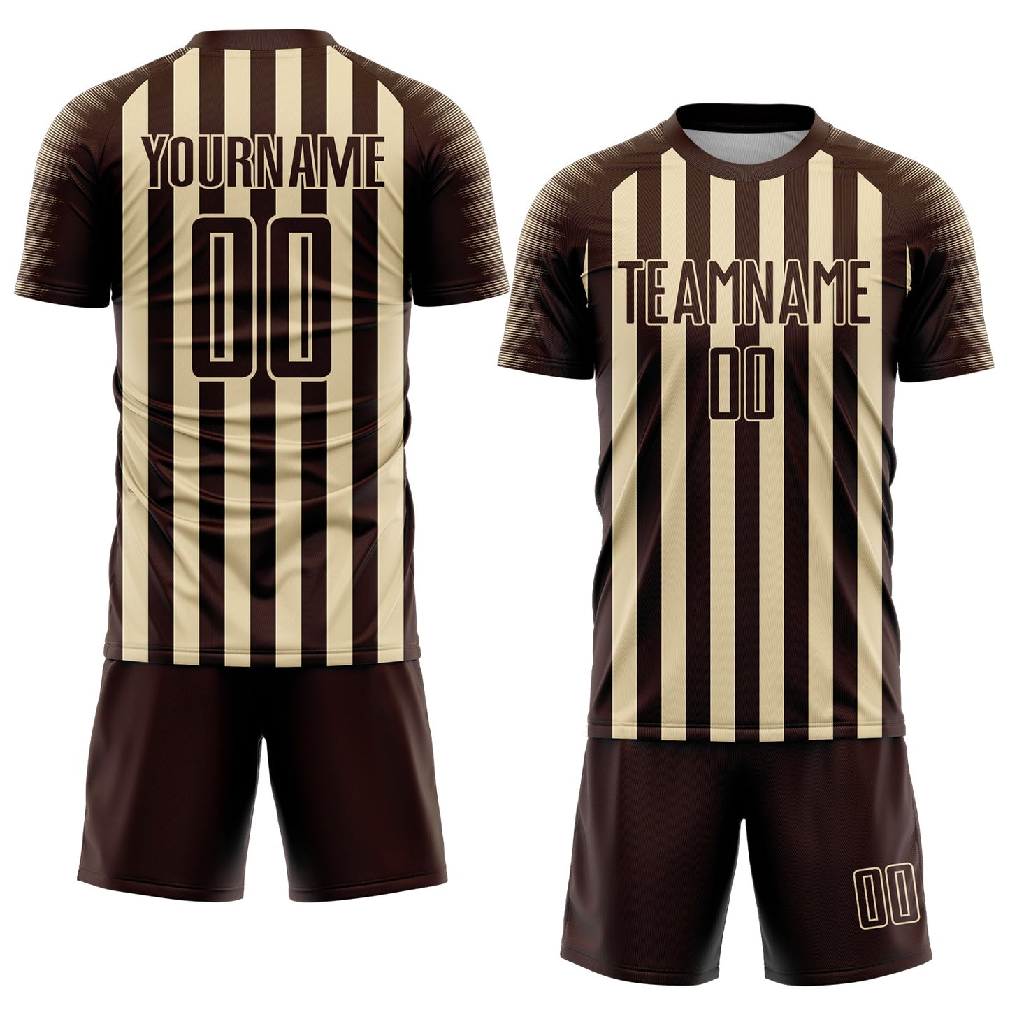 Custom Brown Cream Stripe Sports Sublimation Soccer Uniform Jersey view 2