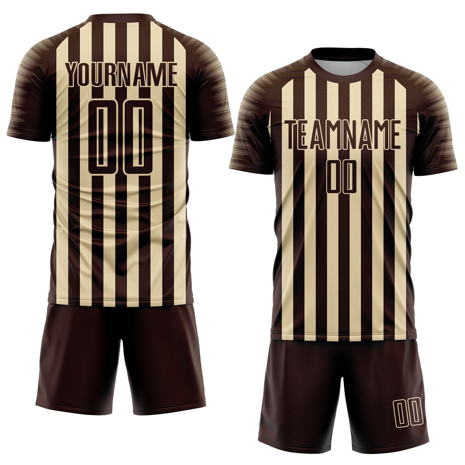 Custom Brown Cream Stripe Sports Sublimation Soccer Uniform Jersey view 2
