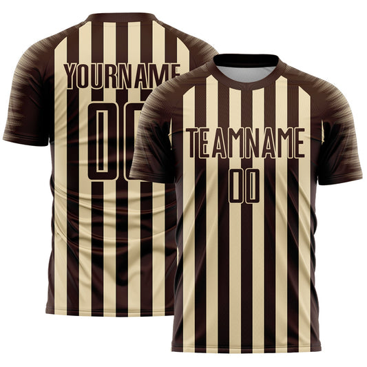 Custom Brown Cream Stripe Sports Sublimation Soccer Uniform Jersey - Main View