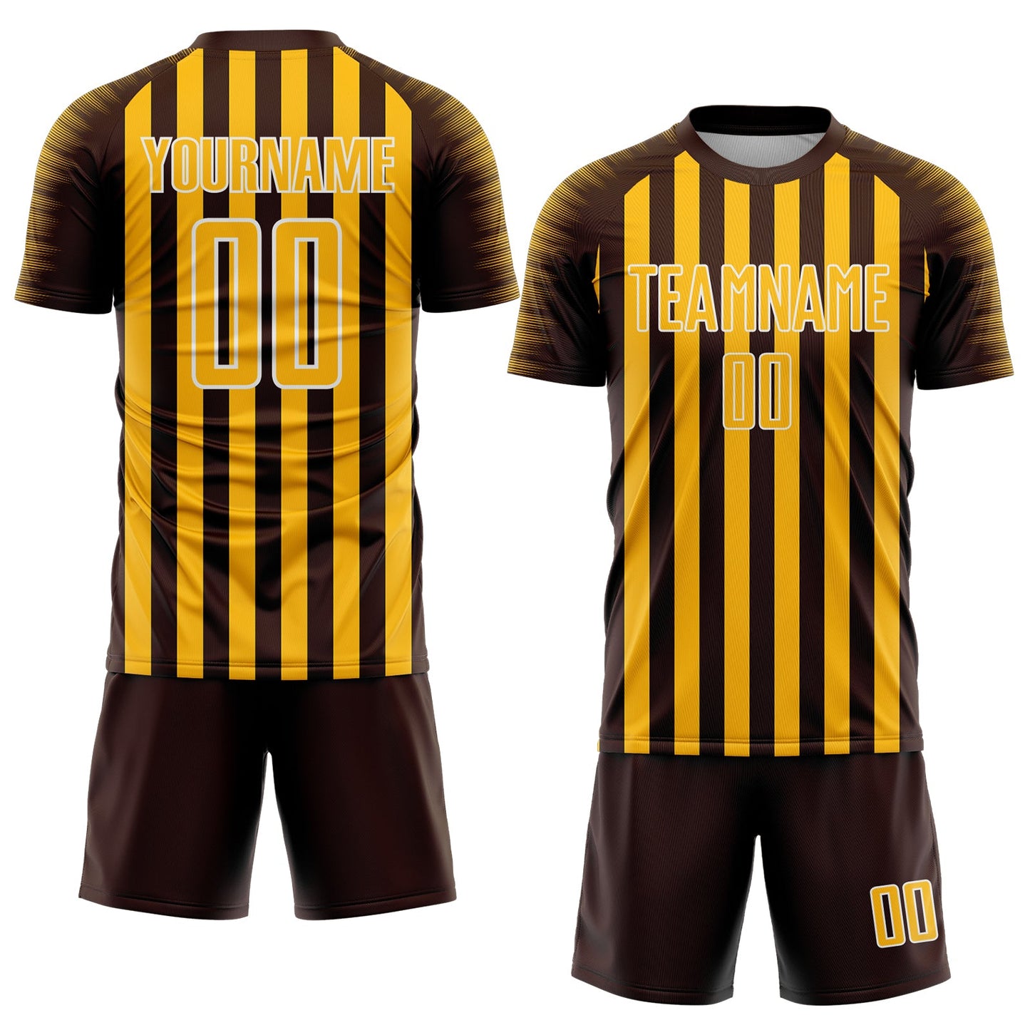 Custom Brown Gold-White Stripe Sports Sublimation Soccer Uniform Jersey view 2