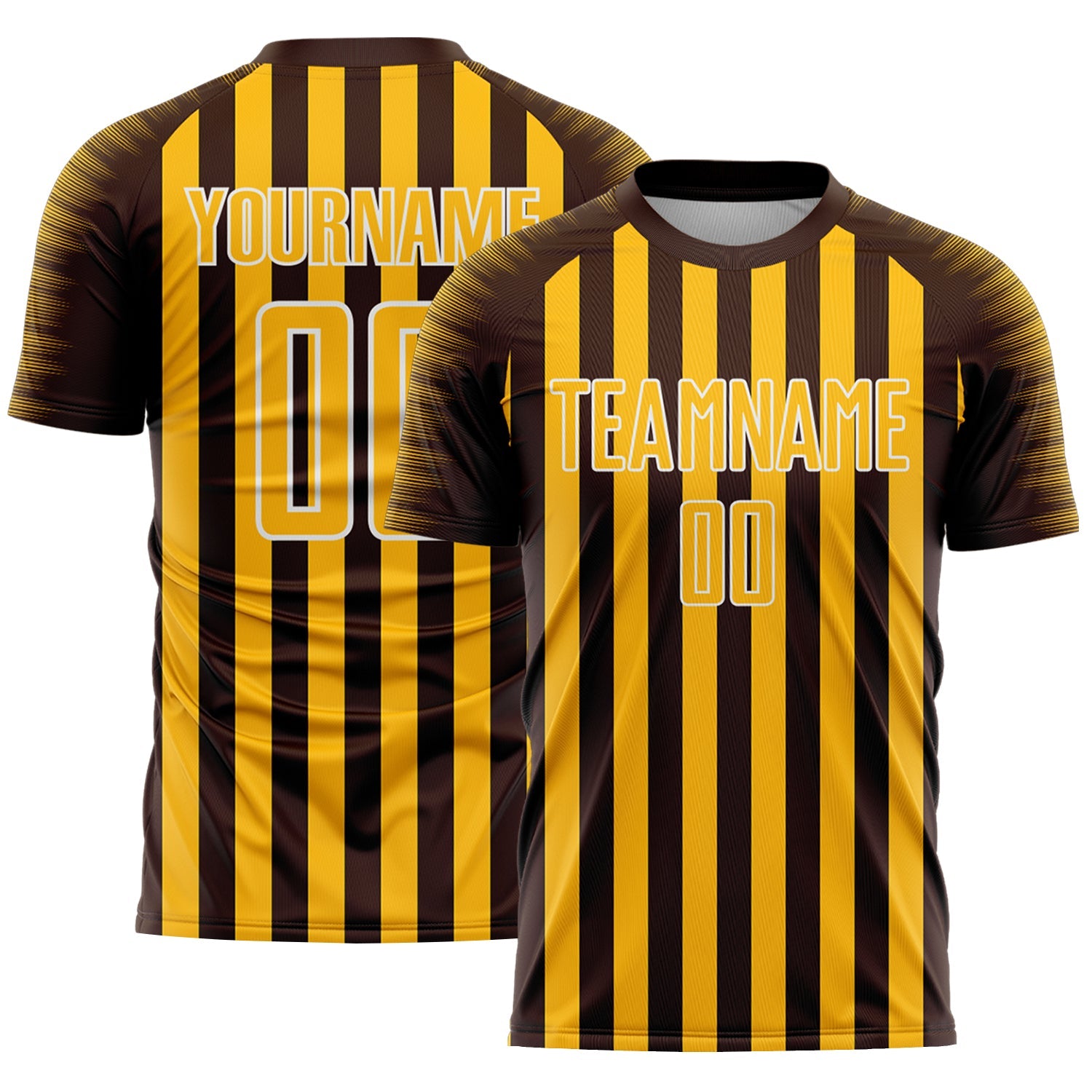Custom Brown Gold-White Stripe Sports Sublimation Soccer Uniform Jersey - Main View