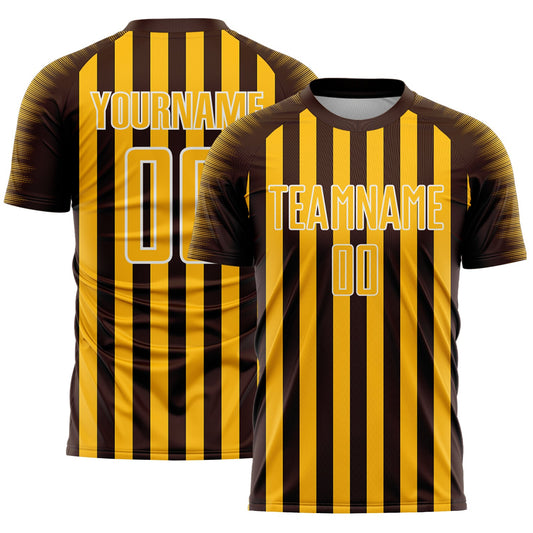 Custom Brown Gold-White Stripe Sports Sublimation Soccer Uniform Jersey - Main View