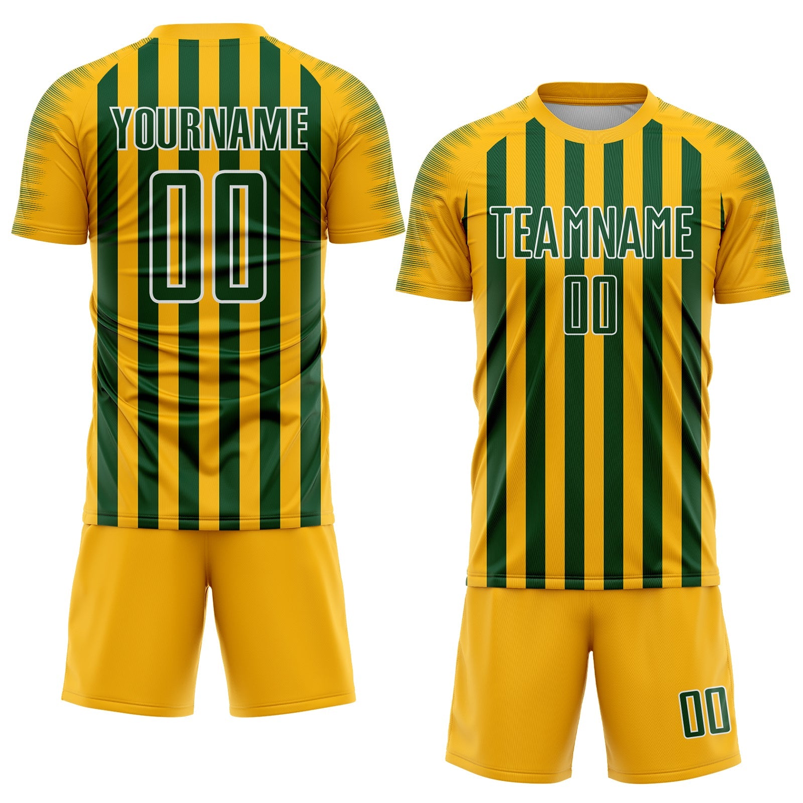 Custom Gold Green-White Stripe Sports Sublimation Soccer Uniform Jersey view 2