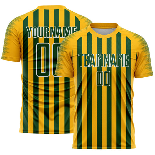 Custom Gold Green-White Stripe Sports Sublimation Soccer Uniform Jersey - Main View