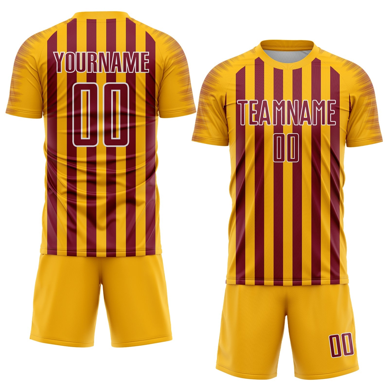 Custom Gold Crimson-White Stripe Sports Sublimation Soccer Uniform Jersey view 2