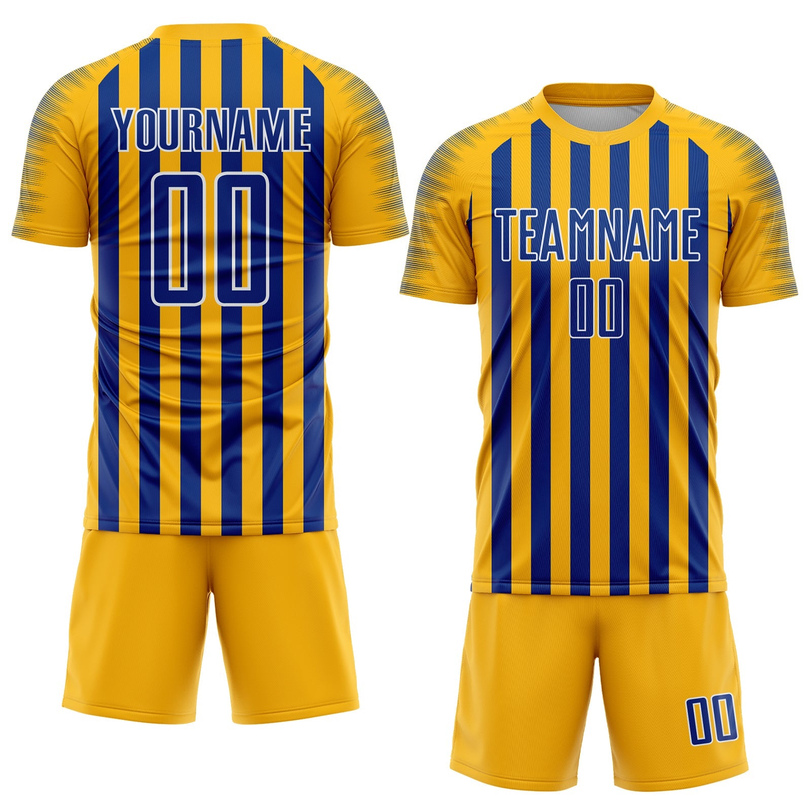 Custom Gold Royal-White Stripe Sports Sublimation Soccer Uniform Jersey view 2
