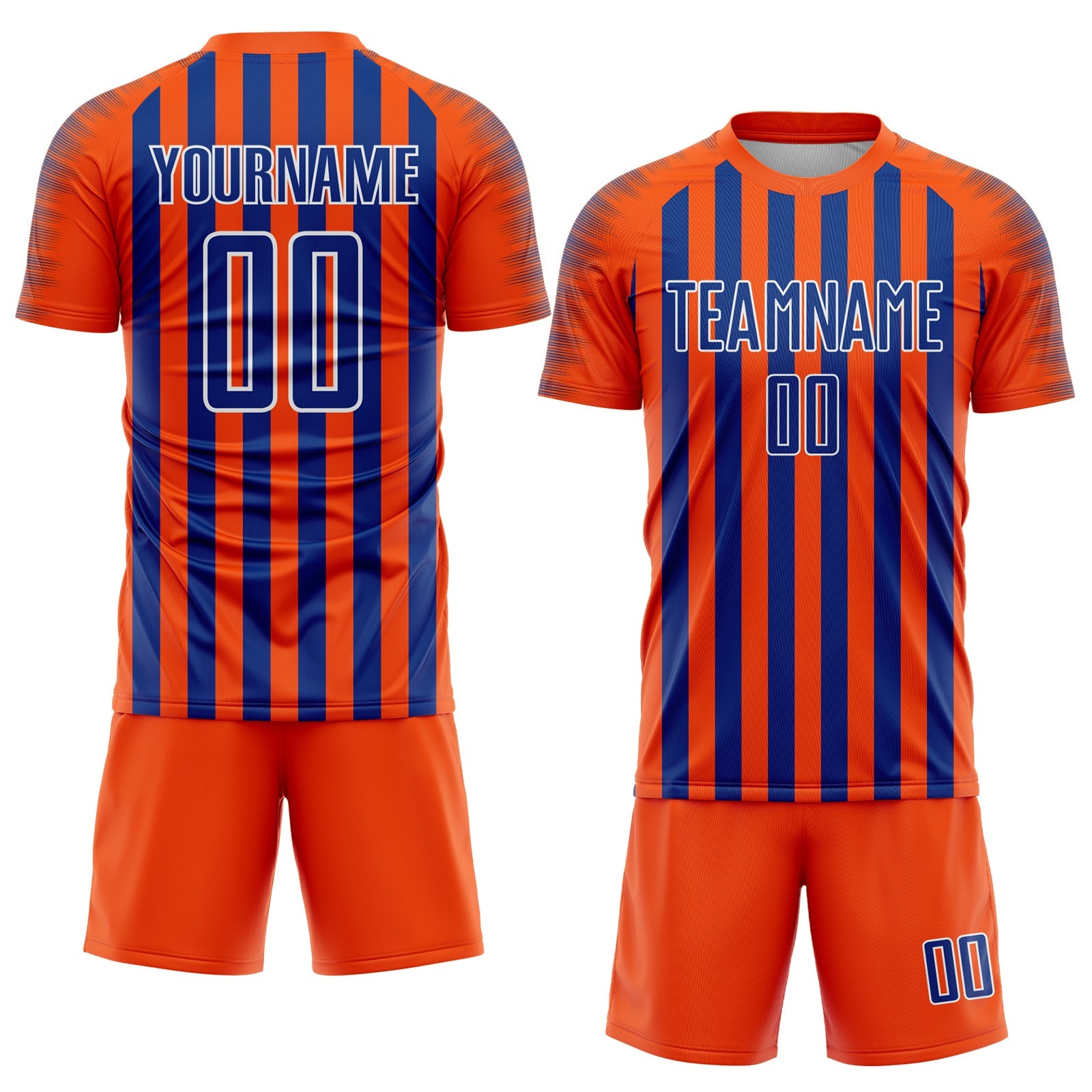 Custom Orange Royal-White Stripe Sports Sublimation Soccer Uniform Jersey view 2
