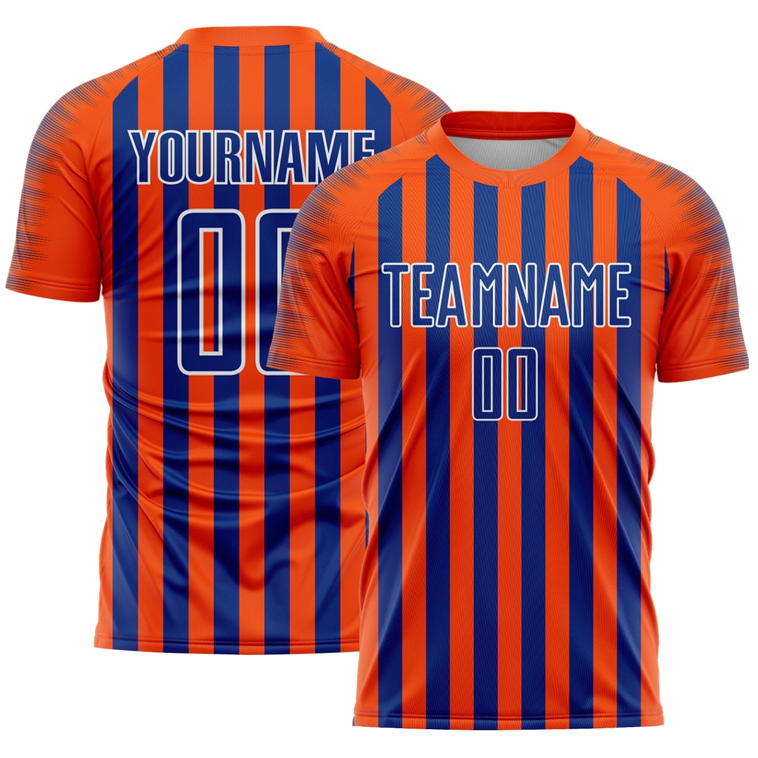 Custom Orange Royal-White Stripe Sports Sublimation Soccer Uniform Jersey - Main View