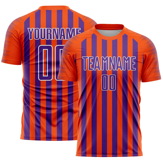 Custom Orange Purple-White Stripe Sports Sublimation Soccer Uniform Jersey - Main View