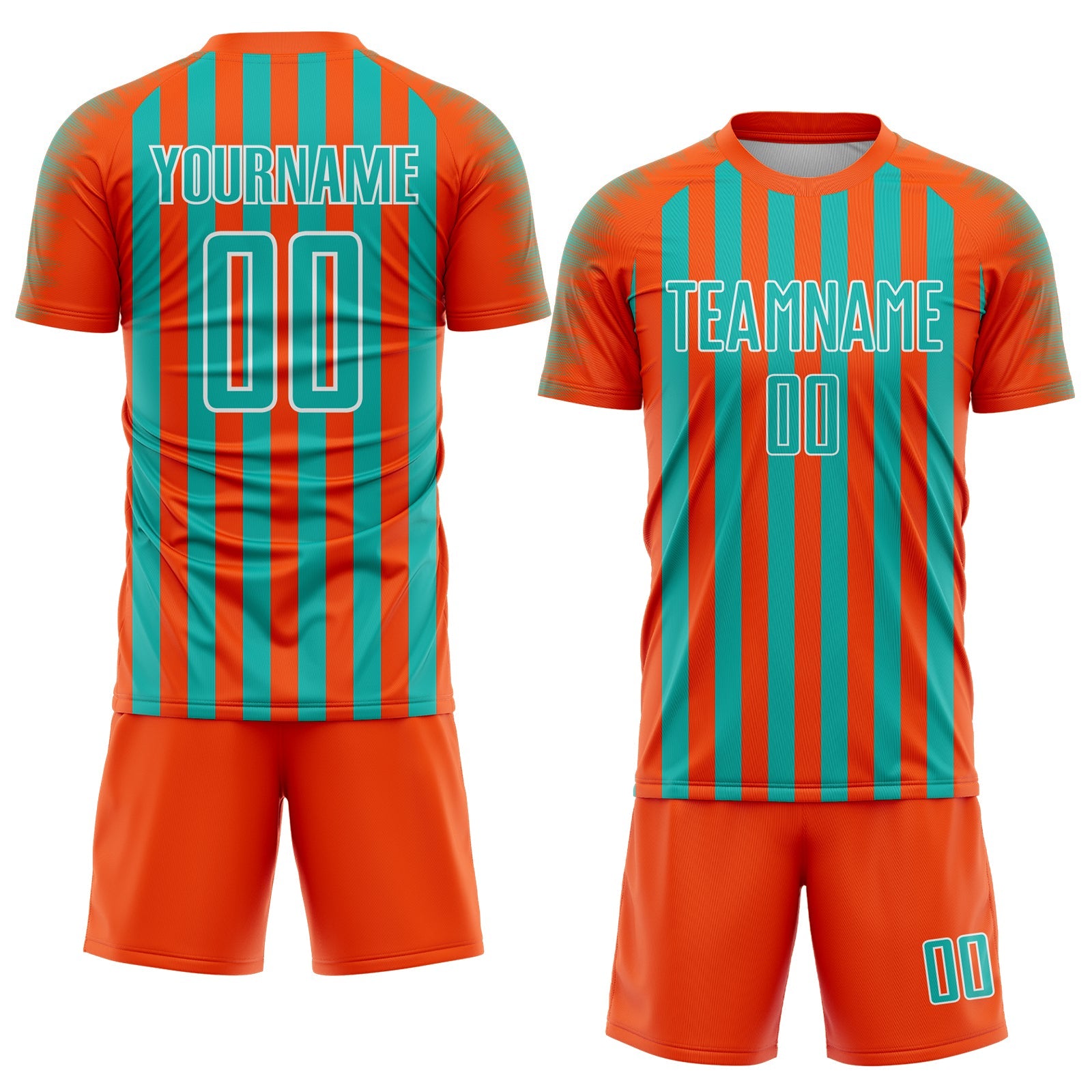 Custom Orange Aqua-White Stripe Sports Sublimation Soccer Uniform Jersey view 2