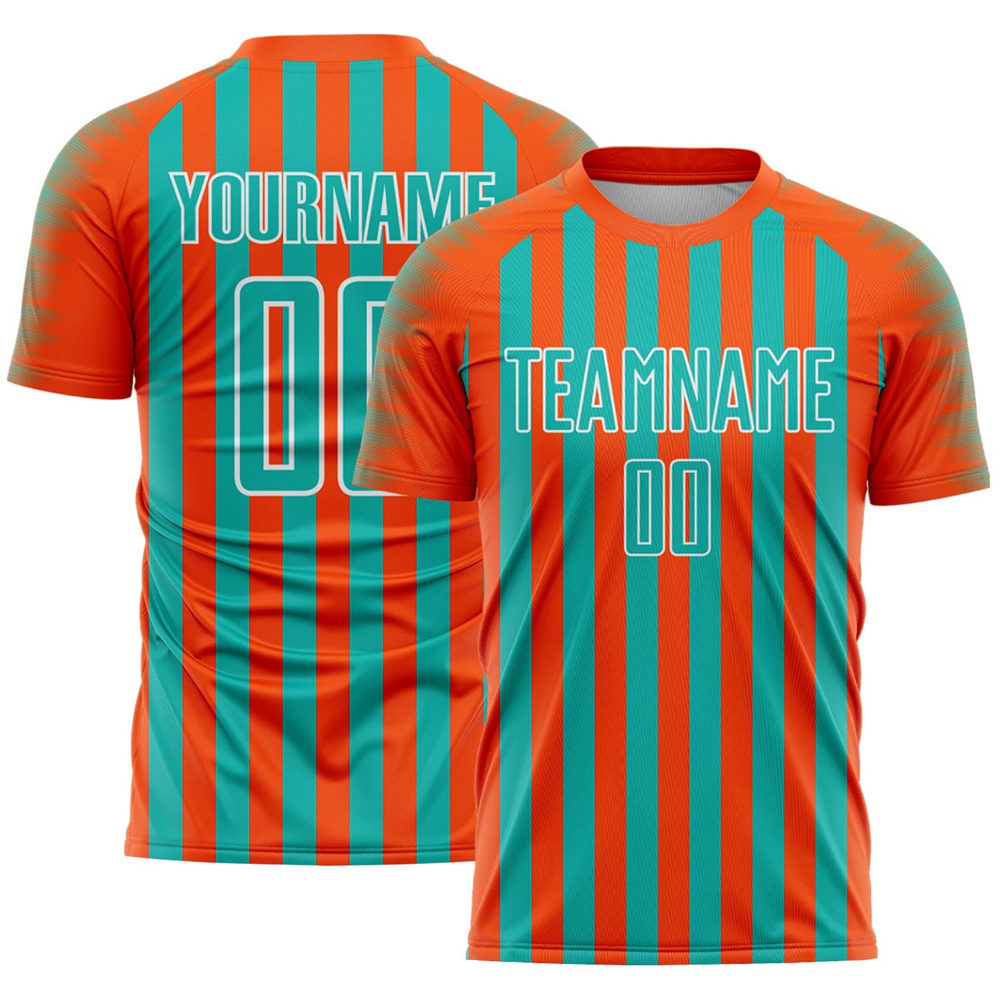 Custom Orange Aqua-White Stripe Sports Sublimation Soccer Uniform Jersey - Main View