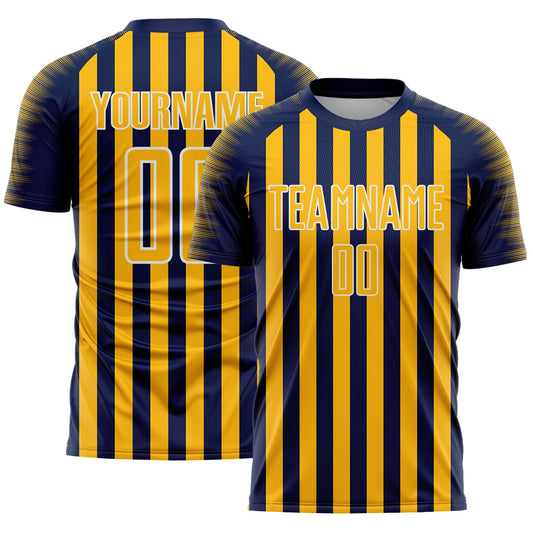 Custom Navy Gold-White Stripe Sports Sublimation Soccer Uniform Jersey - Main View