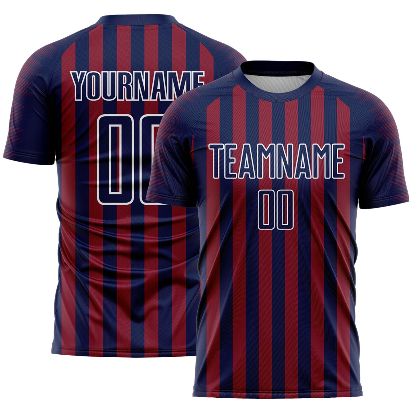 Custom Navy Crimson-White Stripe Sports Sublimation Soccer Uniform Jersey - Main View