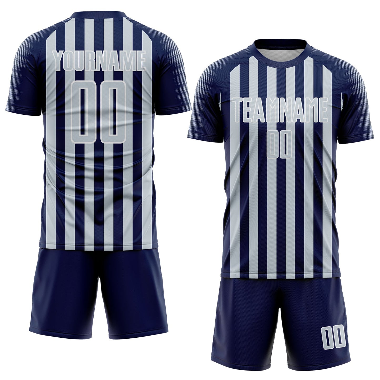 Custom Navy Silver-White Stripe Sports Sublimation Soccer Uniform Jersey view 2